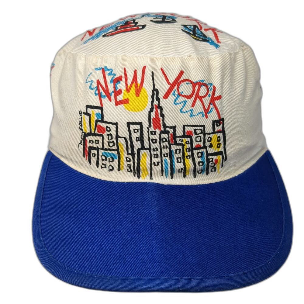 By Play Army Cap White Blue OS New York Skyline Cityscape Graphic Cotton Hat
